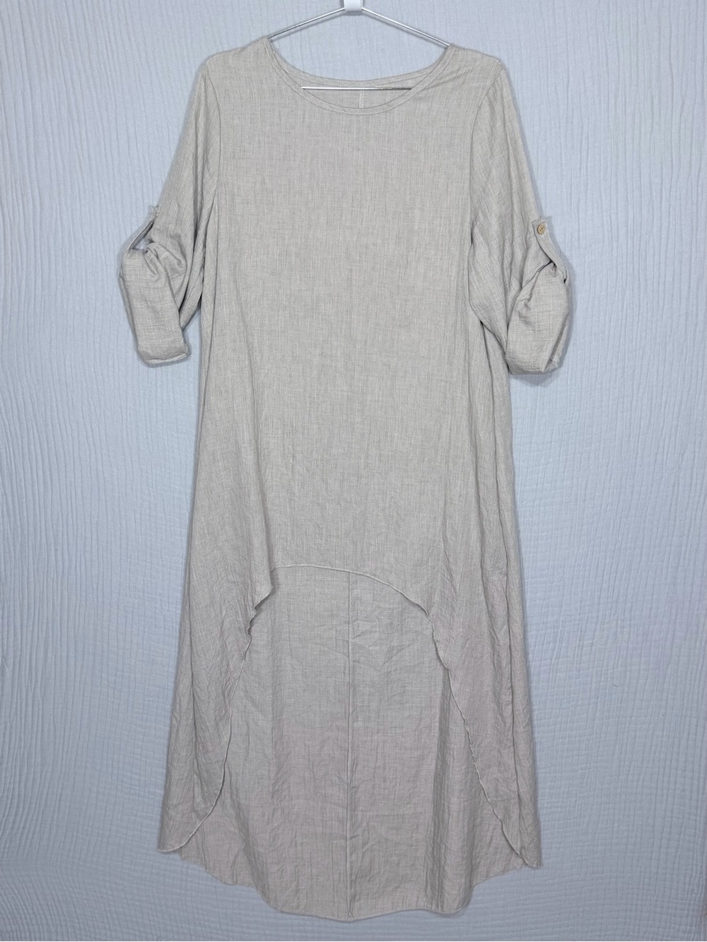 100% Linen High-Low Tunic Top Roll Tab Sleeves Size S